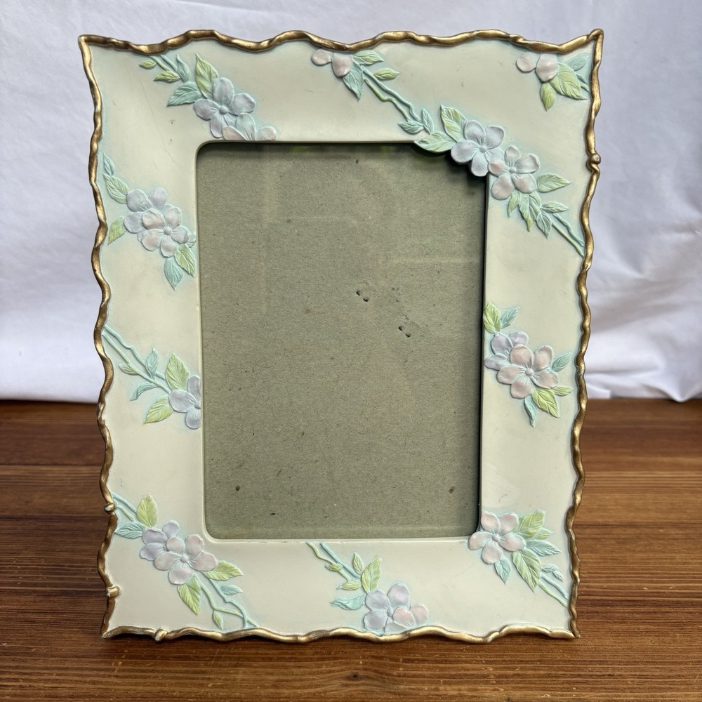 Floral Picture Frame 5x7 Raised Flowers Gold Trim Ornate Cottage Decor